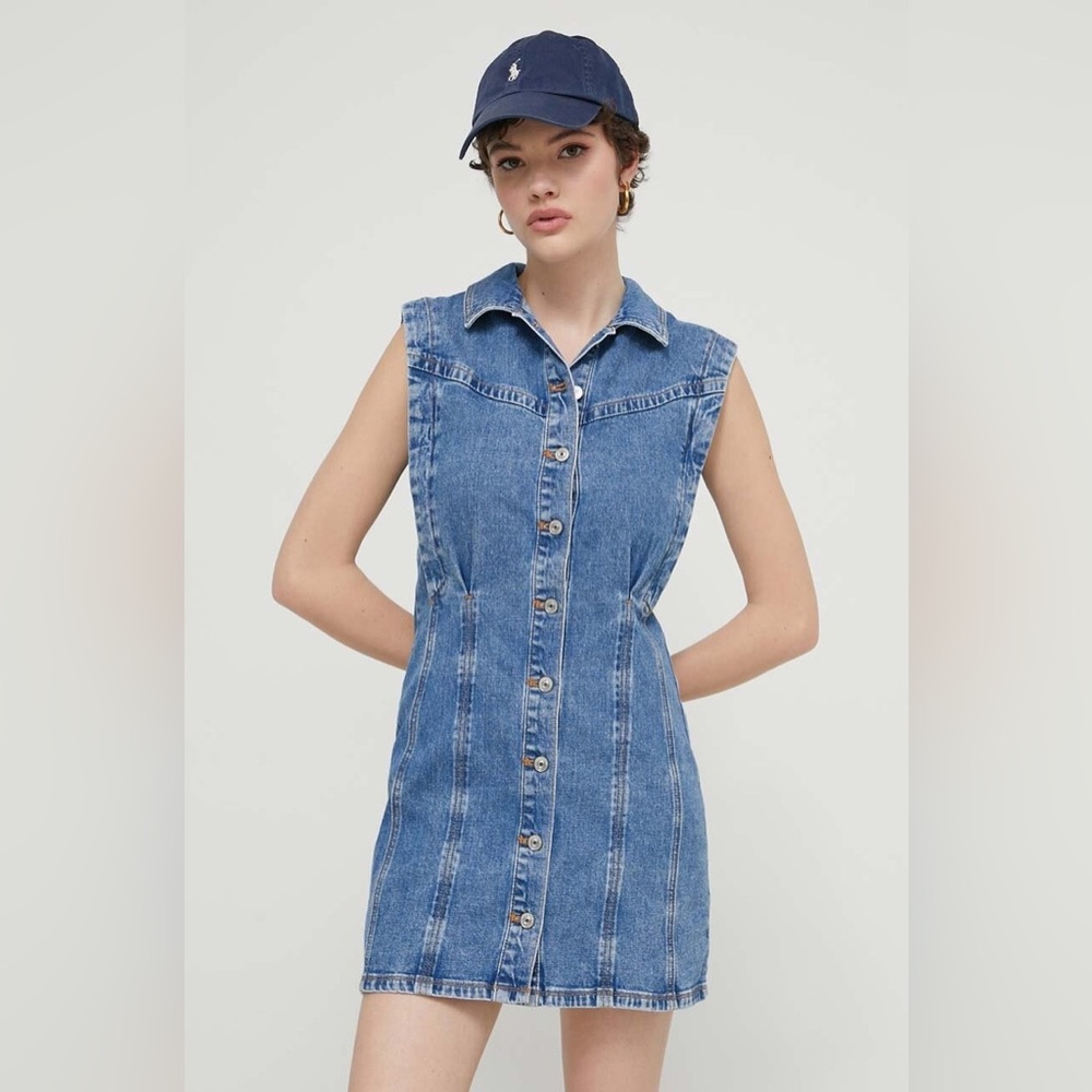 Abercrombie & Fitch Sleeveless Button-Front Denim Mini Dress - Blue